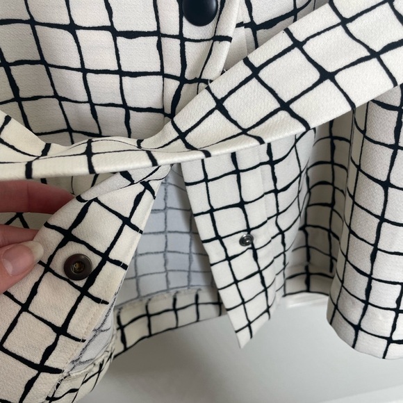 ZARA White and Black Grid Pattern Top with Belt | M - Picture 9 of 13